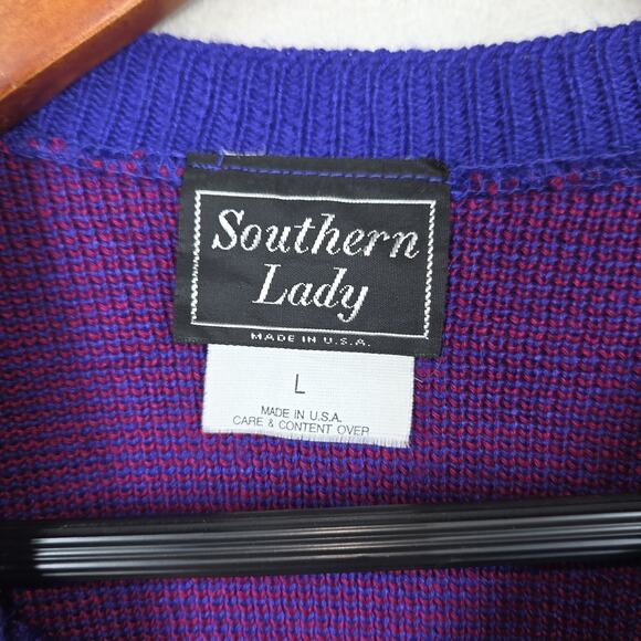 Vtg Sweater Southern Sweater Womens Large Purple Grandma Fall Autumn Grandmacore - Picture 9 of 12